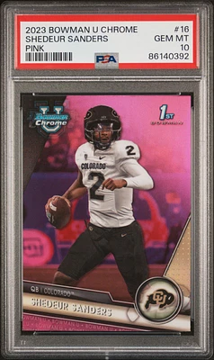 2023 Bowman University Chrome 16 Shedeur Sanders Pink Refractor PSA 10