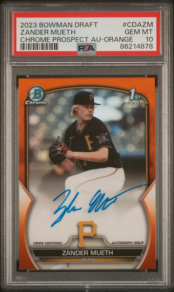 2023 Bowman Draft Chrome Prospect Autograph Cdazm Zander Mueth Orange PSA 10