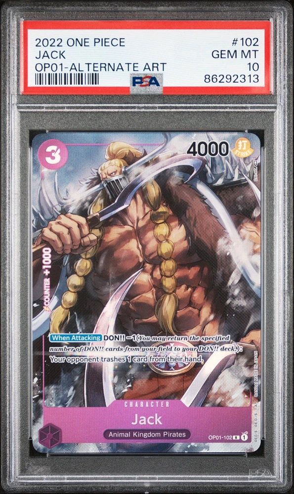 2022 One Piece Romance Dawn 102 Jack Alternate Art PSA 10