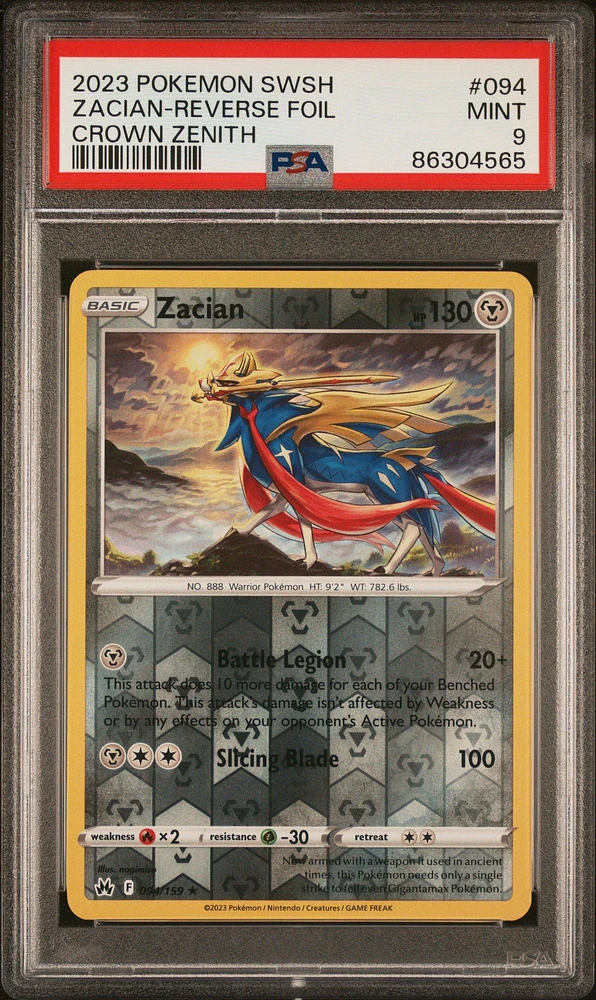 2023 Pokemon Sword And Shield Crown Zenith 094 Zacian-reverse Foil PSA 9