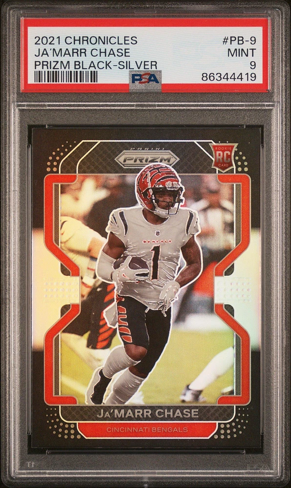 2021 Panini Chronicles Prizm Black Pb-9 Ja’marr Chase Silver PSA 9