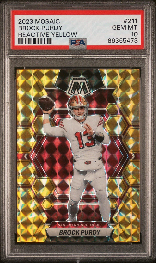 2023 Panini Mosaic 211 Brock Purdy Reactive Yellow PSA 10