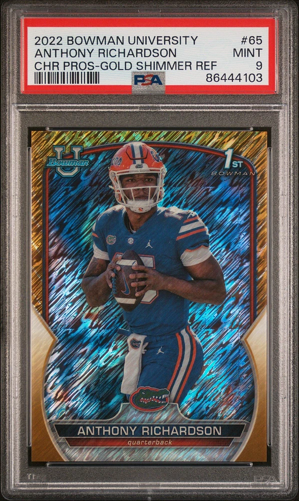 2022 Bowman University Chrome Prospects 65 Anthony Richardson Gold Shimmer Refractor PSA 9