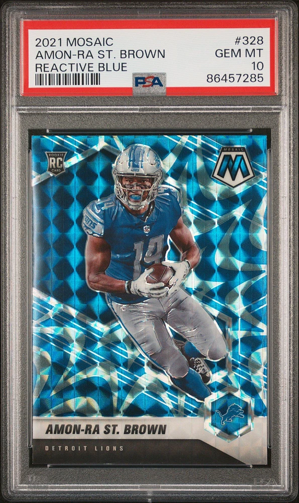2021 Panini Mosaic 328 Amon-ra St. Brown Reactive Blue PSA 10