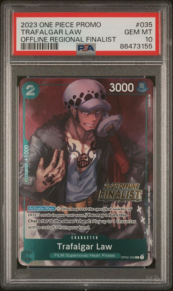 2023 One Piece Promos 035 Trafalgar Law Offline Regional Finalist PSA 10