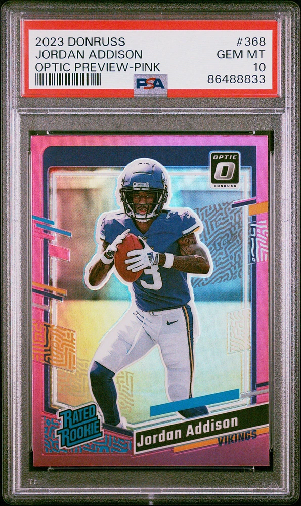 2023 Panini Donruss 368 Jordan Addison Optic Preview-pink PSA 10