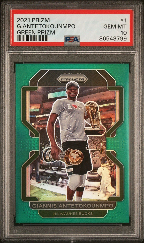 2021 Panini Prizm 1 Giannis Antetokounmpo Green Prizm PSA 10