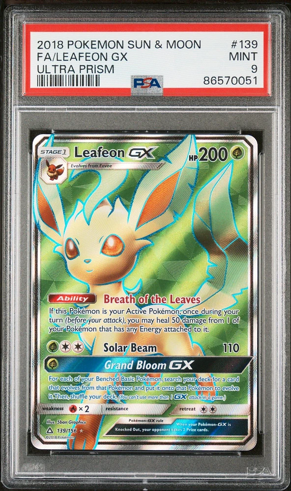 2018 Pokemon Sun & Moon Ultra Prism 139 Fa/leafeon Gx PSA 9