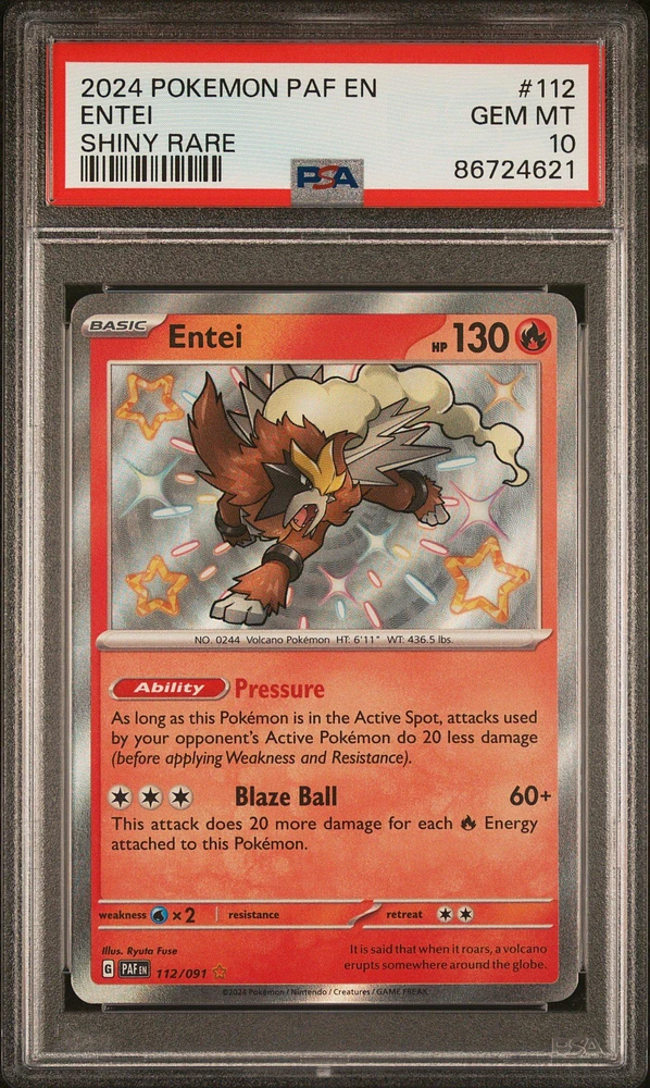 2024 Pokemon Paf En-paldean Fates 112 Entei Shiny Rare PSA