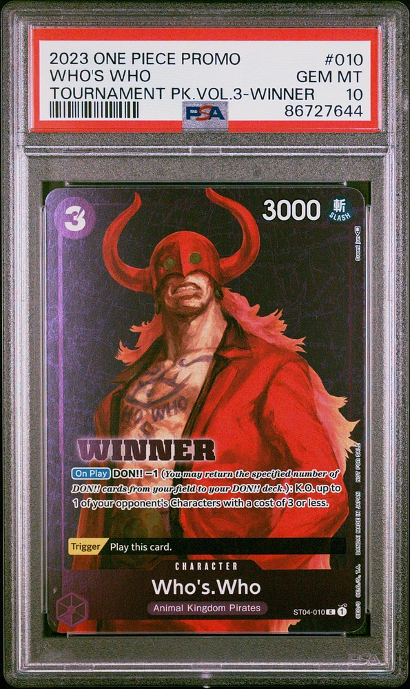 2023 One Piece Promos 010 Who's Who Tournament Pack Vol.3-winner PSA 10