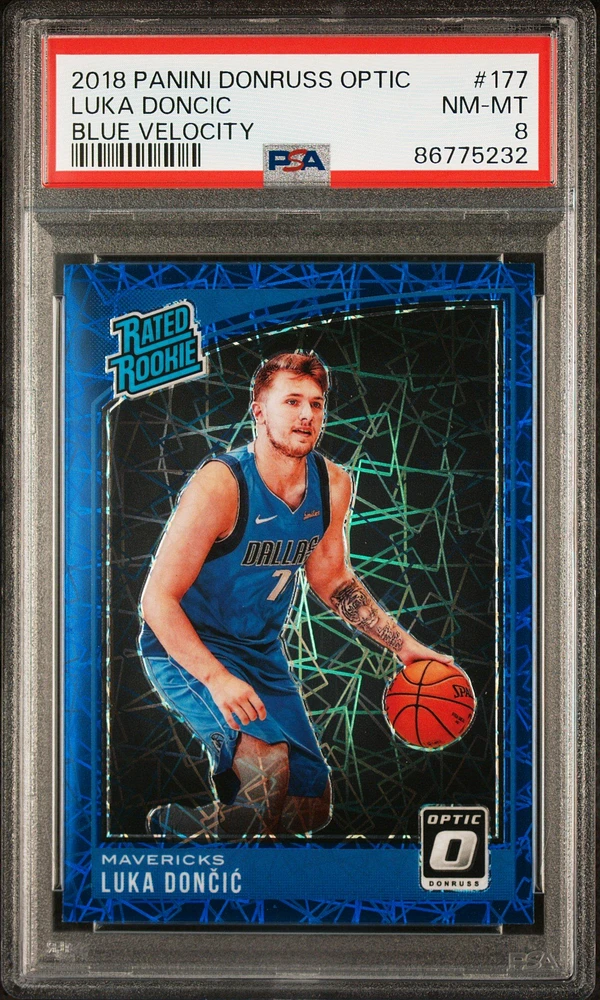 2018 Panini Donruss Optic 177 Luka Doncic Blue Velocity PSA 8
