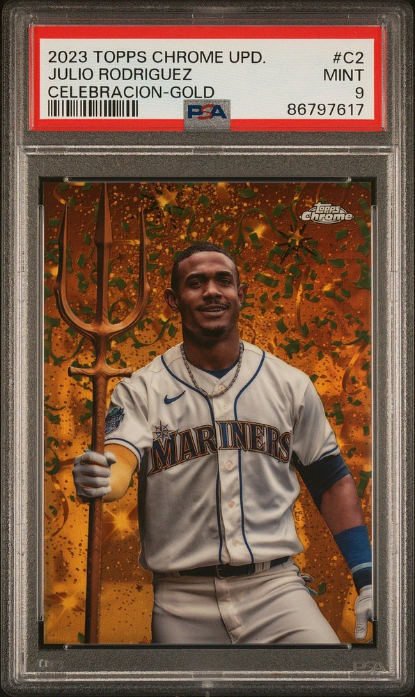 2023 Topps Chrome Update Celebracion C2 Julio Rodriguez Gold PSA 9