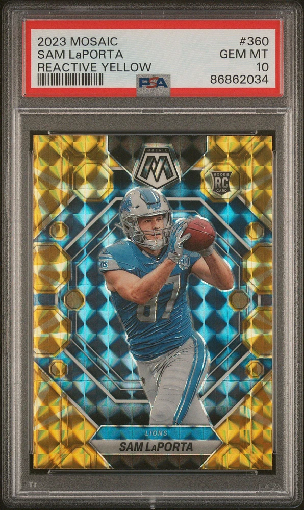 2023 Panini Mosaic 360 Sam Laporta Reactive Yellow PSA 10