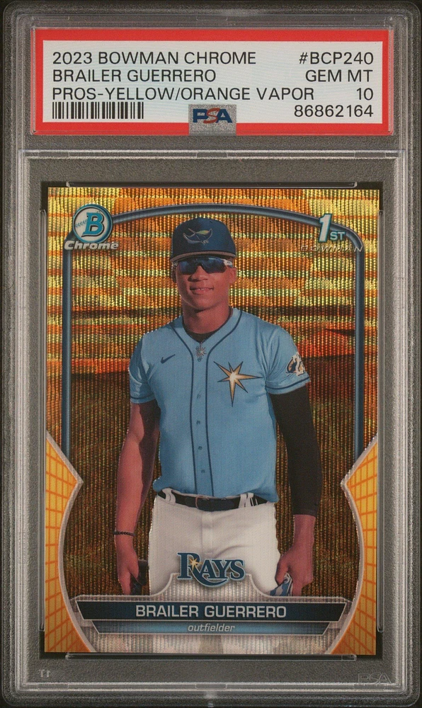 2023 Bowman Chrome Prospects Bcp240 Brailer Guerrero Yellow/orange Vapor Refractor PSA 10
