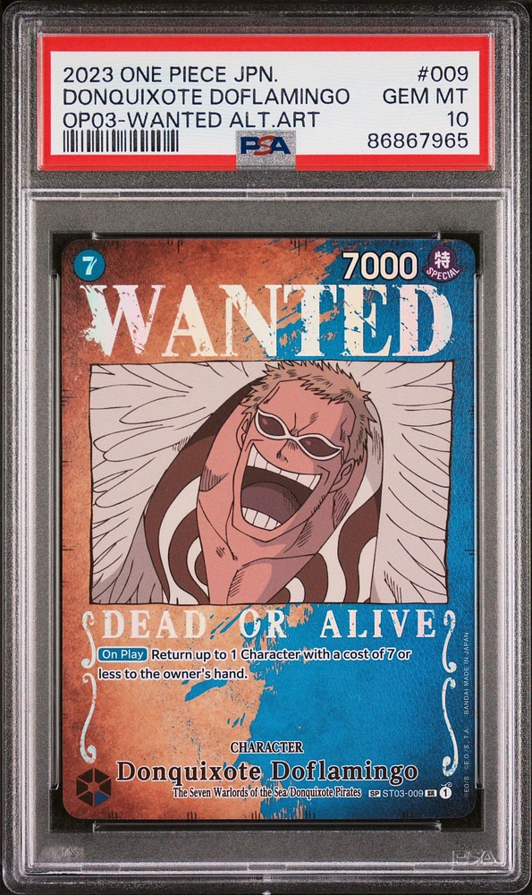 2023 One Piece Japanese Pillars Of Strength 009 Donquixote Doflamingo Wanted Alternate Art PSA 10