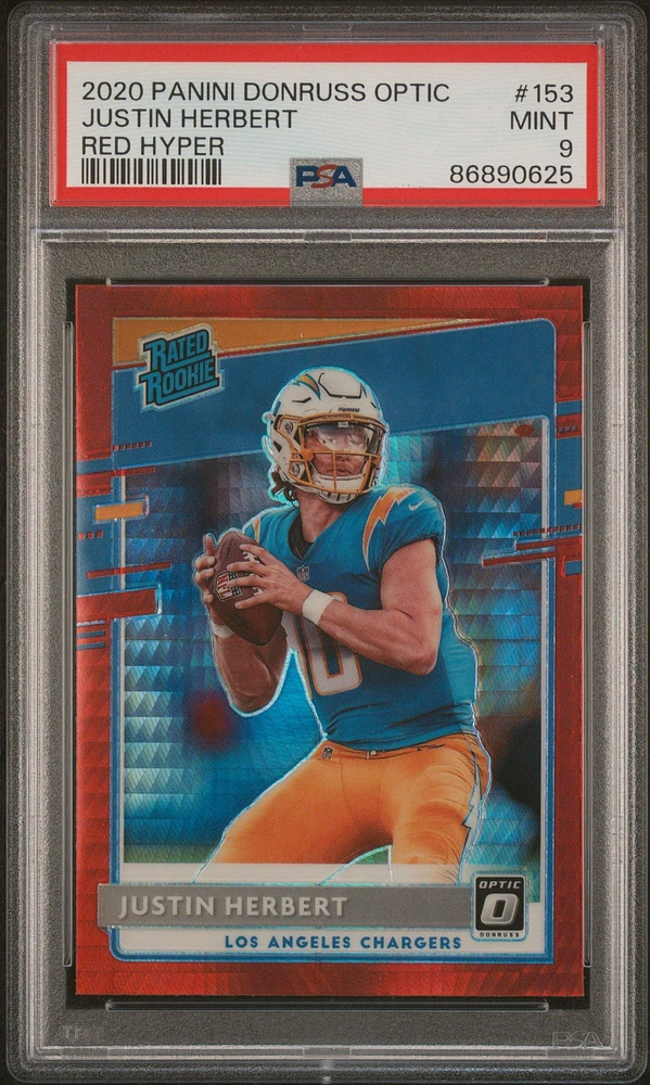 2020 Panini Donruss Optic 153 Justin Herbert Red Hyper PSA 9