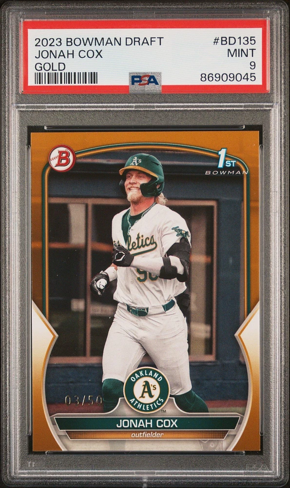 2023 Bowman Draft Bd135 Jonah Cox Gold PSA 9