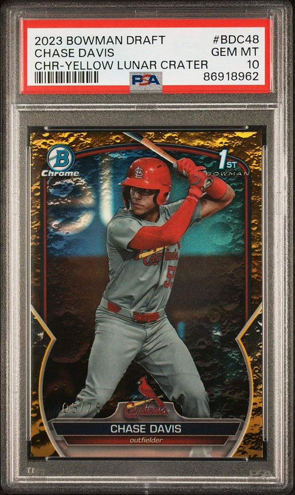 2023 Bowman Draft Bdc48 Chase Davis Chrome-yellow Lunar Crater PSA 10
