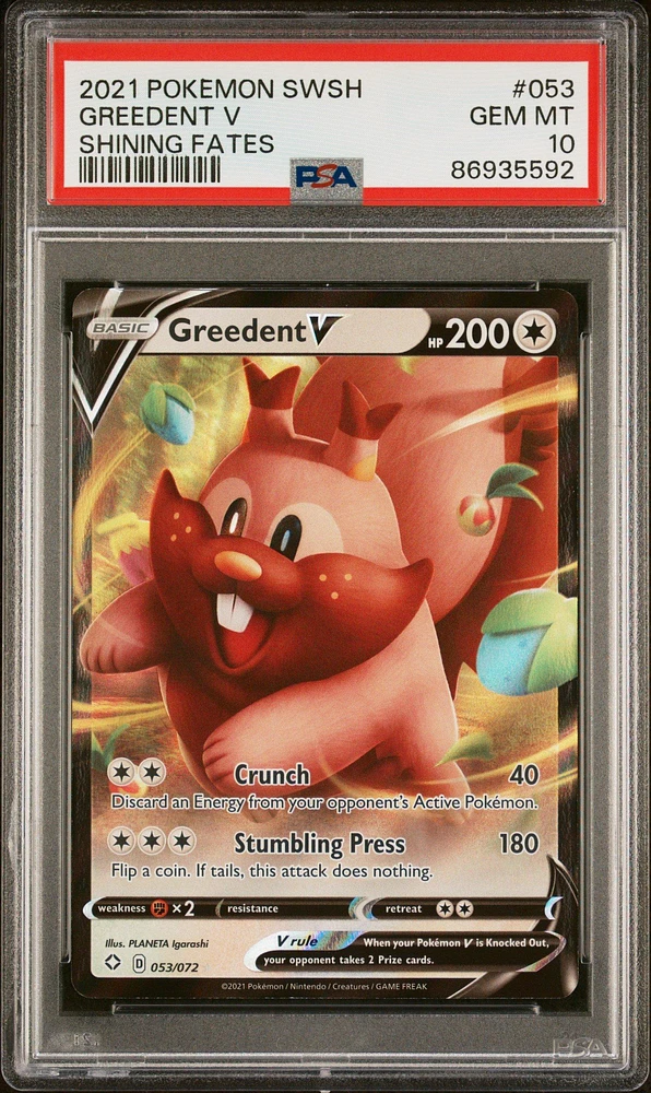 2021 Pokemon Sword & Shield Shining Fates 053 Greedent V PSA 10