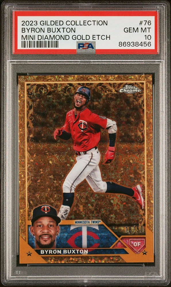 2023 Topps Gilded Collection 76 Byron Buxton Mini Diamond Gold Etch PSA 10