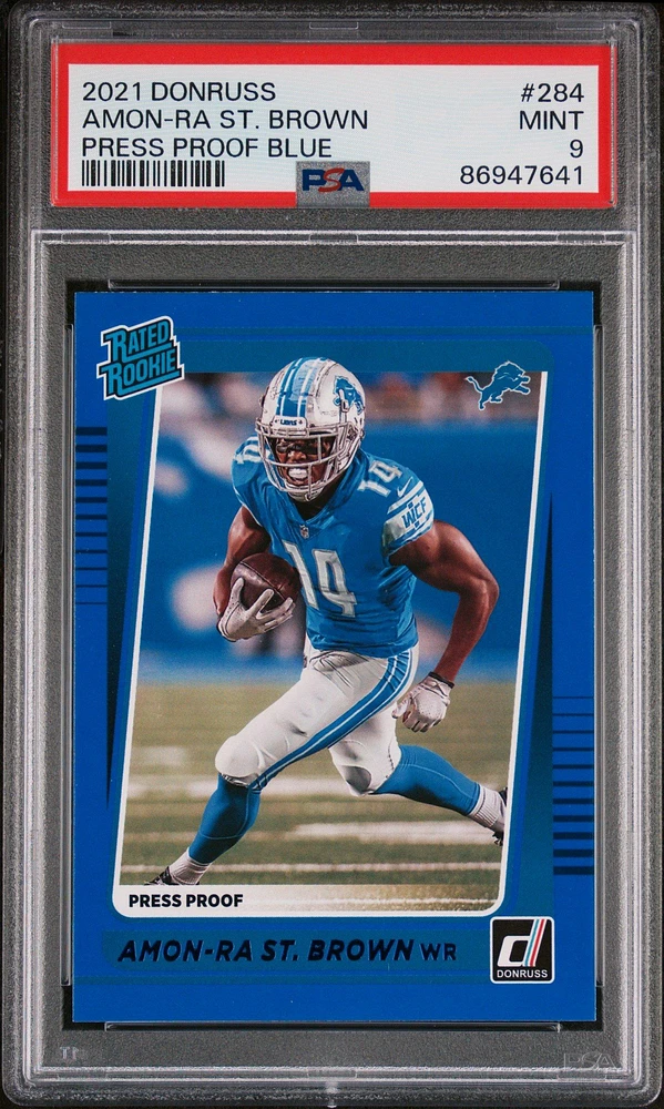 2021 Panini Donruss 284 Amon-ra St. Brown Press Proof Blue PSA 9