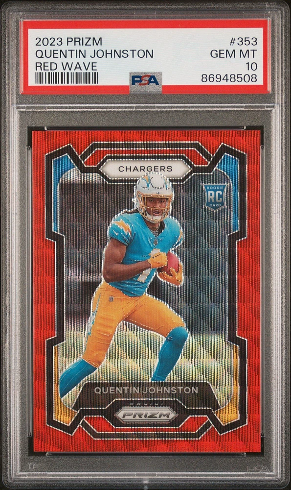2023 Panini Prizm 353 Quentin Johnston Red Wave PSA 10