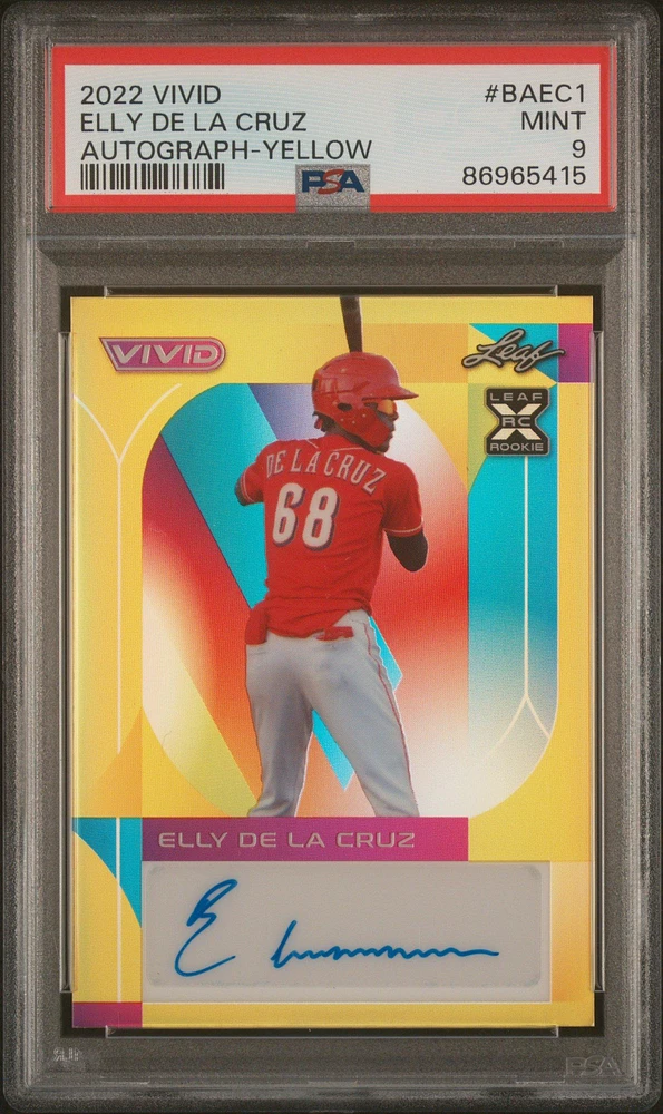 2022 Leaf Vivid Autograph Baec1 Elly De La Cruz Yellow PSA 9