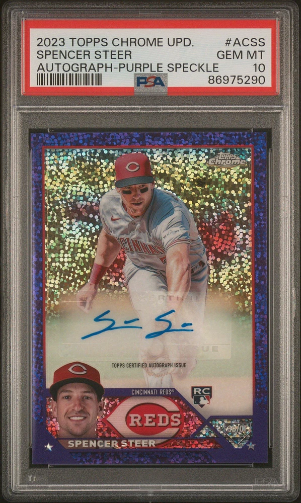 2023 Topps Chrome Update Autograph Acss Spencer Steer Purple Speckle Refractor PSA 10