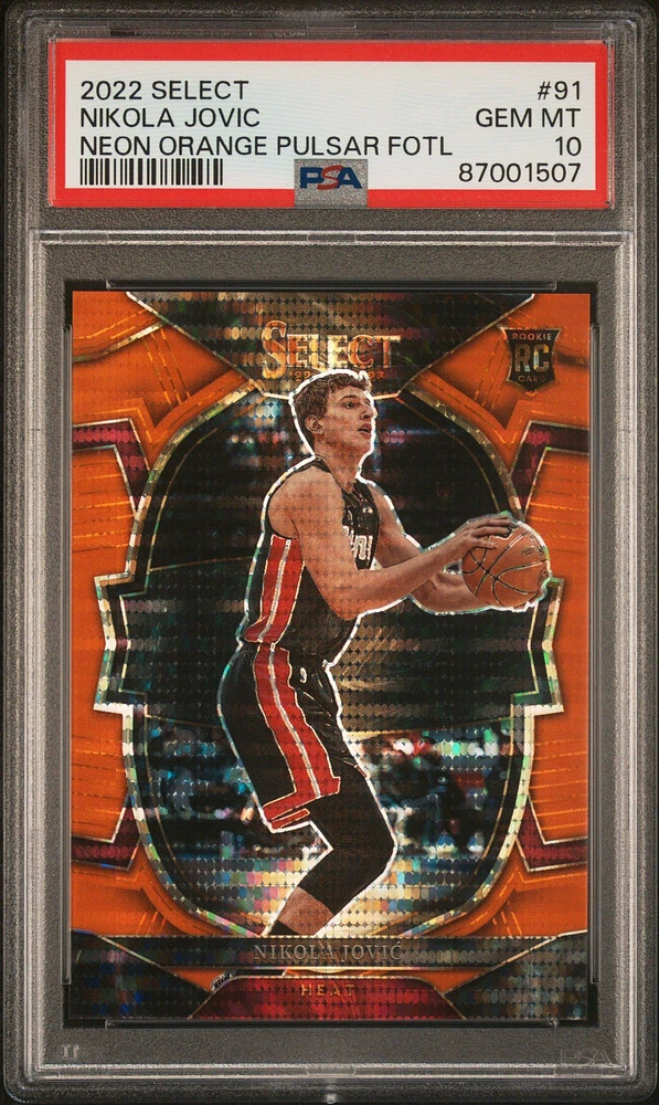 2022 Panini Select 91 Nikola Jovic Neon Orange Pulsar Fotl PSA 10