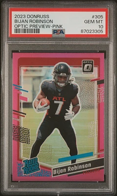 2023 Panini Donruss 305 Bijan Robinson Optic Preview-pink PSA 10
