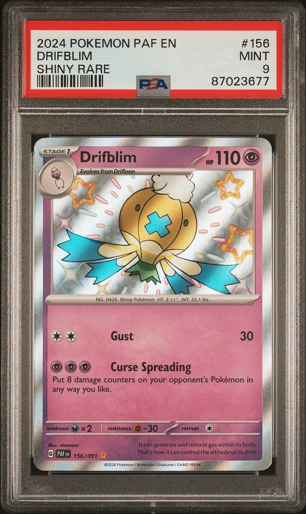 2024 Pokemon Paf En-paldean Fates 156 Drifblim Shiny Rare PSA 9