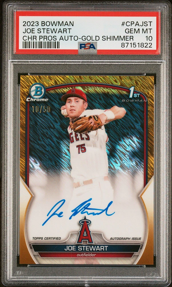 2023 Bowman Chrome Prospect Autographs Cpajst Joe Stewart Gold Shimmer PSA 10