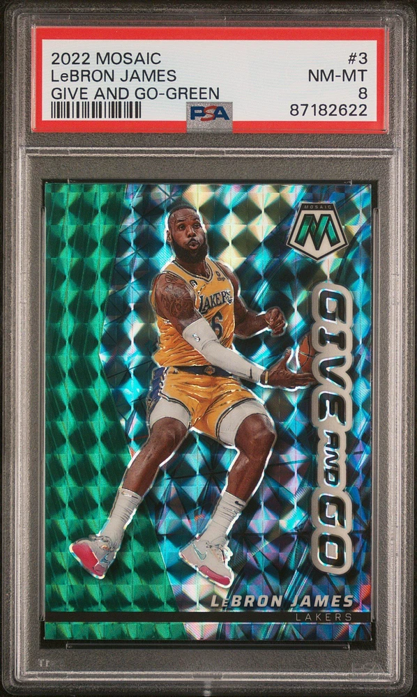 2022 Panini Mosaic Give And Go 3 Lebron James Green PSA 8