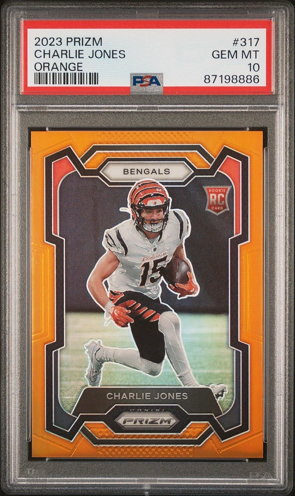 2023 Panini Prizm 317 Charlie Jones Orange Prizm PSA 10