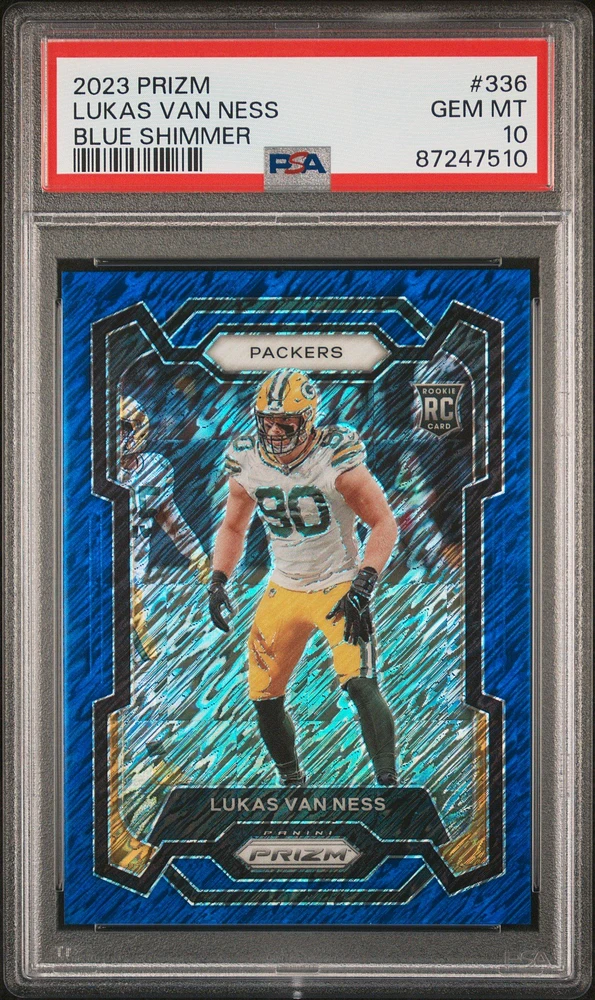 2023 Panini Prizm 336 Lukas Van Ness Blue Shimmer PSA 10