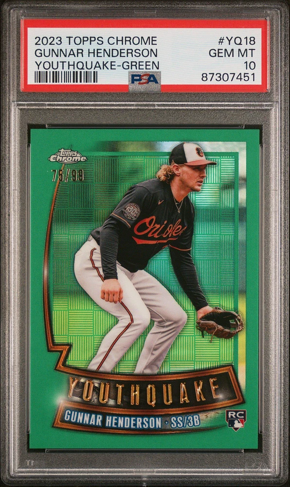 2023 Topps Chrome Youthquake Yq18 Gunnar Henderson Green Refractor PSA 10