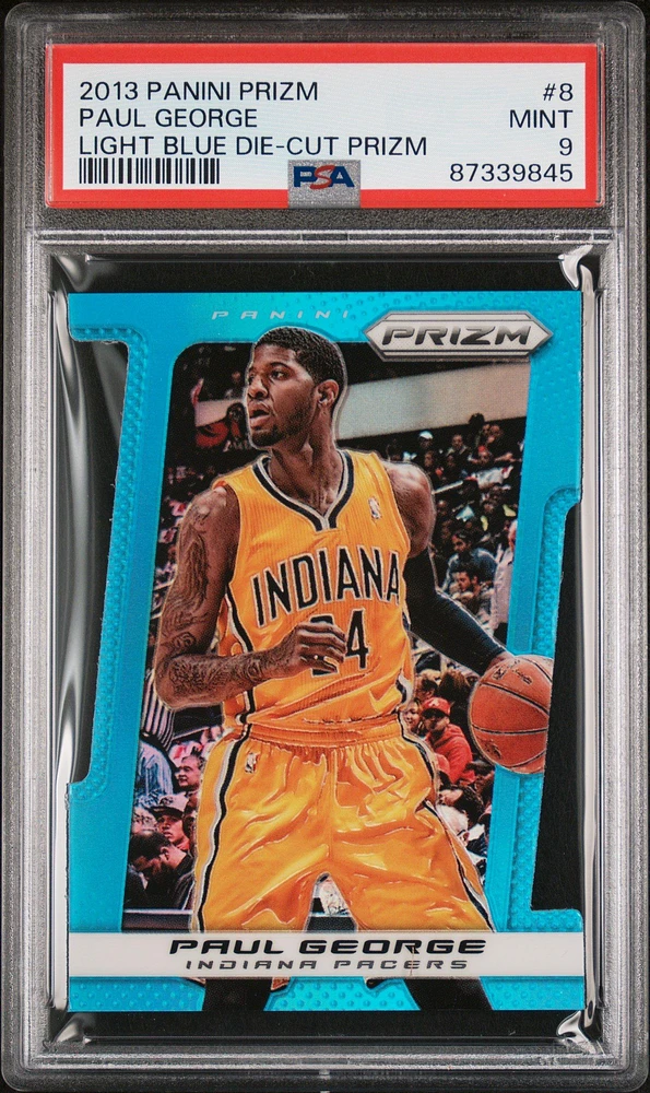 2013 Panini Prizm 8 Paul George Light Blue Die-cut Prizm PSA 9