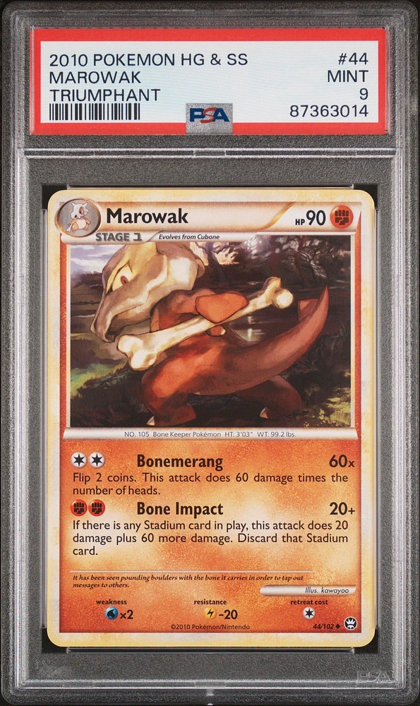 2010 Pokemon Heartgold & Soulsilver Triumphant 44 Marowak PSA 9