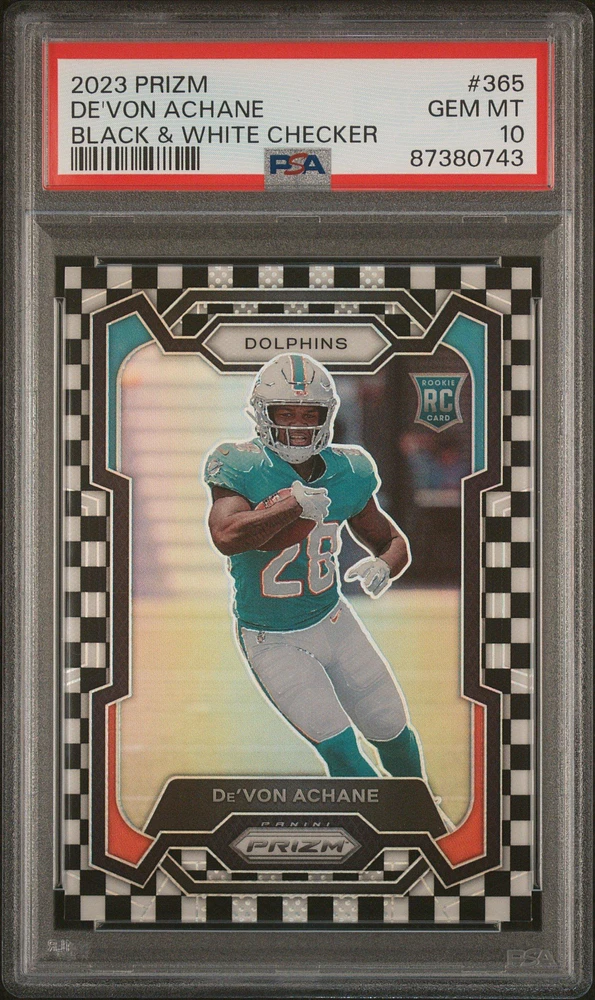 2023 Panini Prizm 365 De'von Achane Black & White Checker PSA 10