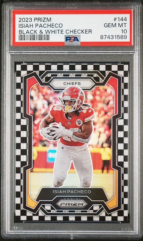 2023 Panini Prizm 144 Isiah Pacheco Black & White Checker PSA 10