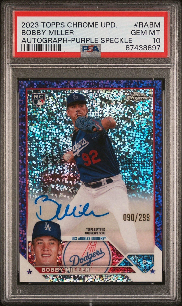 2023 Topps Chrome Update Autograph Rabm Bobby Miller Purple Speckle PSA 10