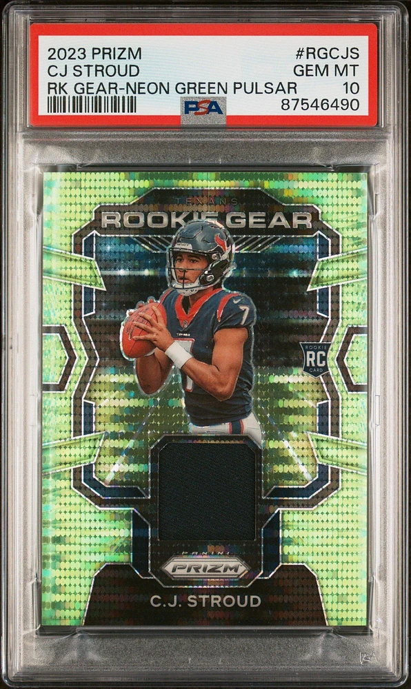 2023 Panini Prizm Rookie Gear Rgcjs Cj Stroud Neon Green Pulsar PSA