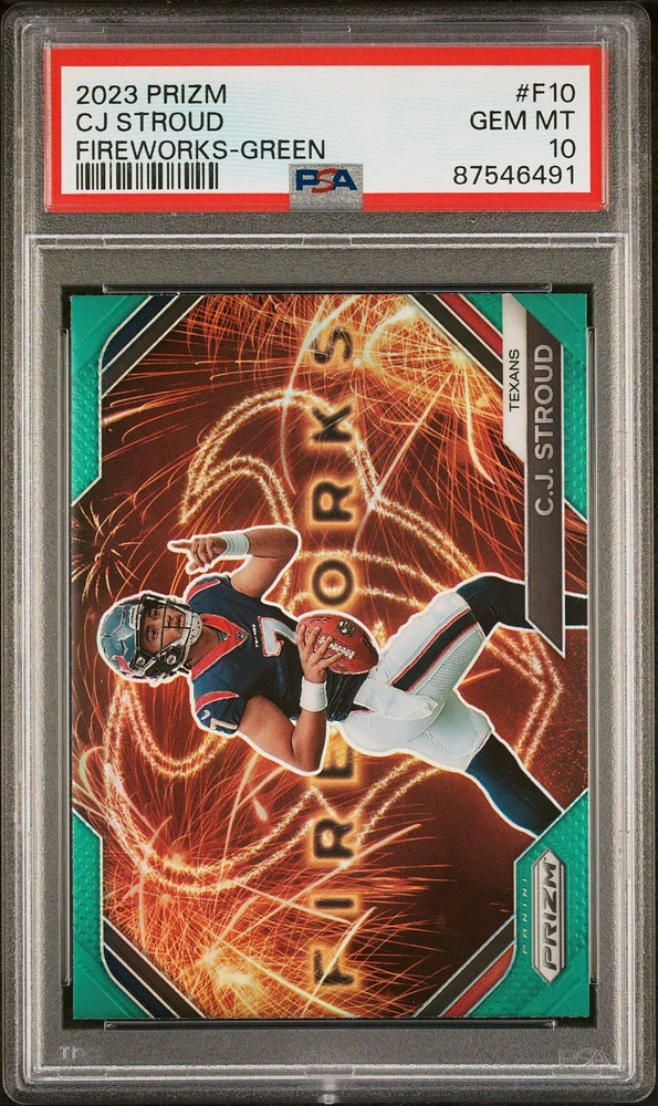 2023 Panini Prizm Fireworks F10 Cj Stroud Green Prizm PSA