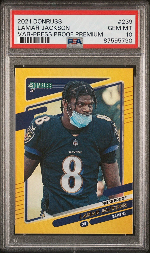 2021 Panini Donruss 239 Lamar Jackson Variation-press Proof Premium PSA 10
