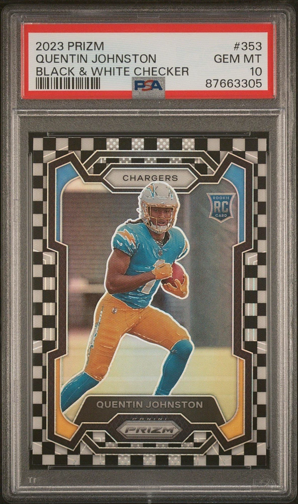 2023 Panini Prizm 353 Quentin Johnston Black & White Checker PSA 10