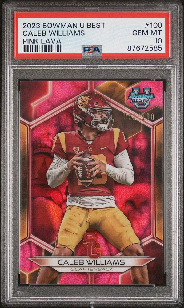 2023 Bowman University Best 100 Caleb Williams Pink Lava PSA 10