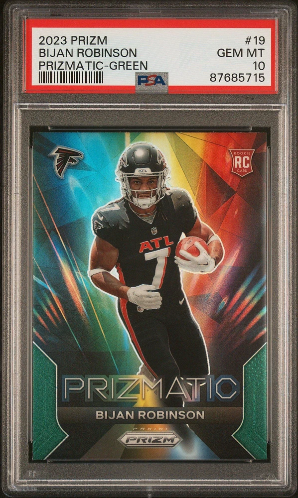 2023 Panini Prizm Prizmatic 19 Bijan Robinson Green Prizm PSA 10