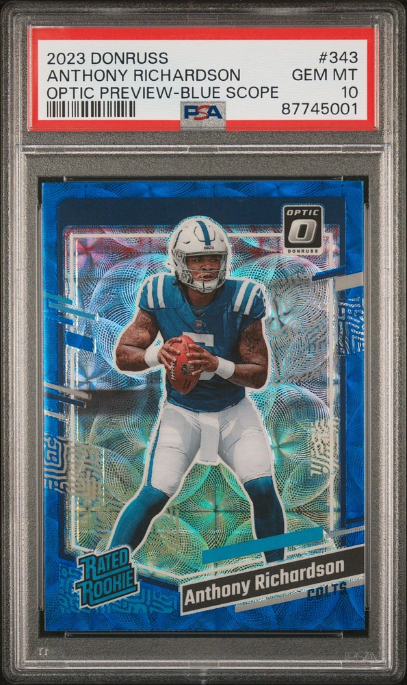 2023 Panini Donruss 343 Anthony Richardson Optic Preview-blue Scope PSA