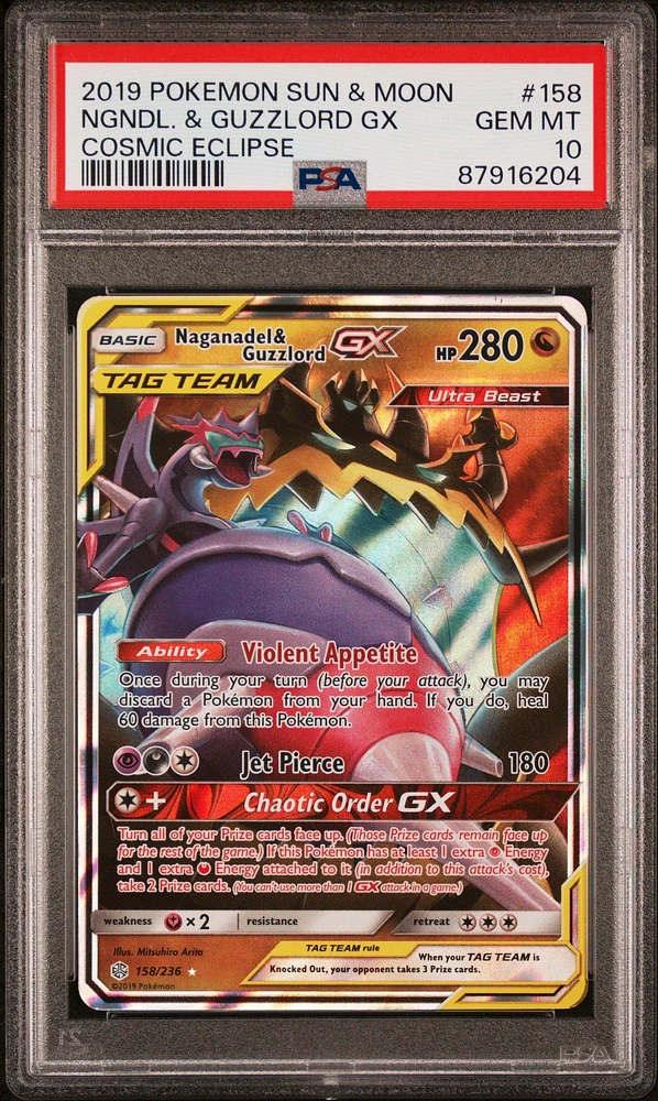 2019 Pokemon Sun & Moon Cosmic Eclipse 158 Naganadel & Guzzlord Gx PSA 10
