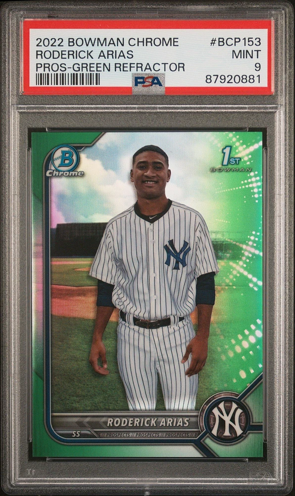 2022 Bowman Chrome Prospects Bcp153 Roderick Arias Green Refractor PSA 9